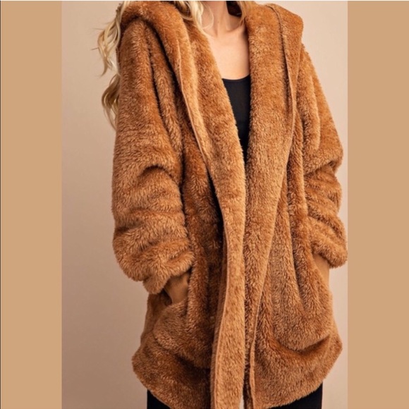 Jackets & Blazers - Camel Faux Fur Women’s Oversized Hooded Jacket